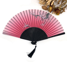 Load image into Gallery viewer, Free Shipping 1pcs Vintage Chinese Spun Silk Flower Printing Hand Fan Folding Hollow Carved Hand Fan Event & Party Supplies