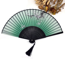 Load image into Gallery viewer, Free Shipping 1pcs Vintage Chinese Spun Silk Flower Printing Hand Fan Folding Hollow Carved Hand Fan Event & Party Supplies