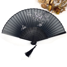 Load image into Gallery viewer, Free Shipping 1pcs Vintage Chinese Spun Silk Flower Printing Hand Fan Folding Hollow Carved Hand Fan Event & Party Supplies