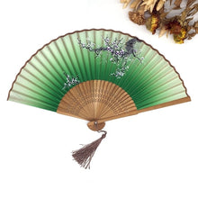 Load image into Gallery viewer, Free Shipping 1pcs Vintage Chinese Spun Silk Flower Printing Hand Fan Folding Hollow Carved Hand Fan Event & Party Supplies