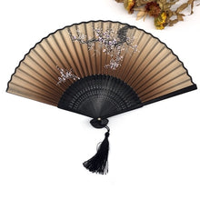 Load image into Gallery viewer, Free Shipping 1pcs Vintage Chinese Spun Silk Flower Printing Hand Fan Folding Hollow Carved Hand Fan Event &amp; Party Supplies
